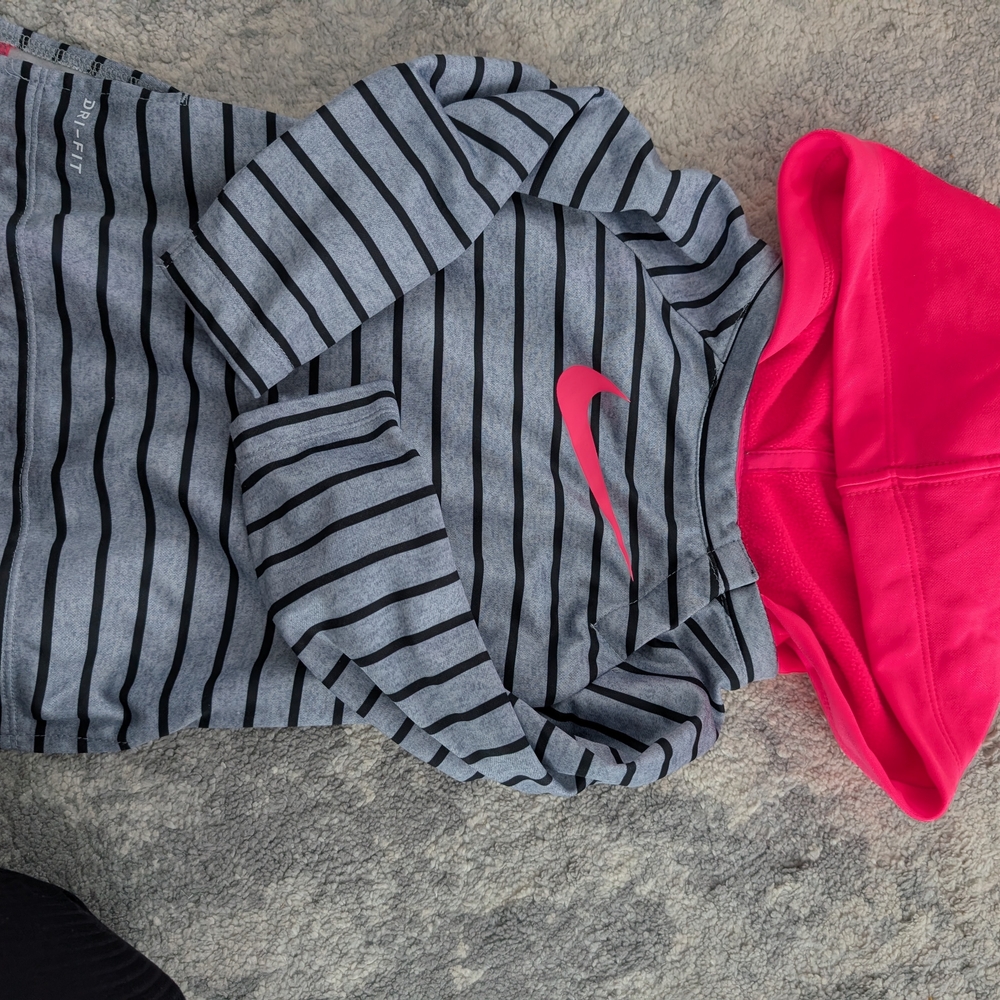 Nike Kids Striped Gray and Pink Hoodie